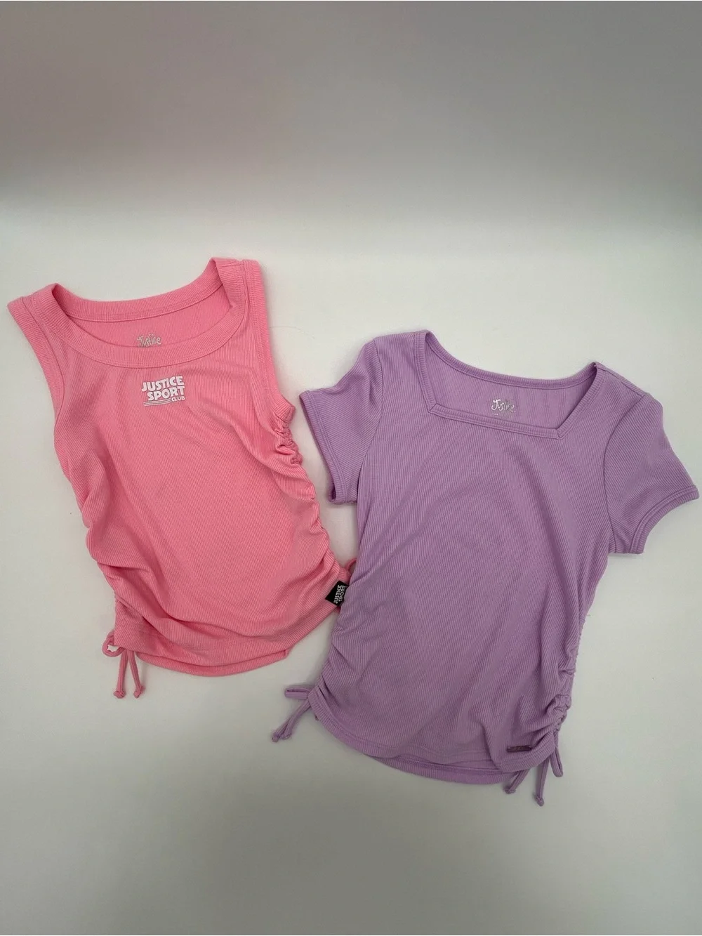 Girls Justice Pink Tank and Lavender Ruched Side Tee Set Size S (7/8)